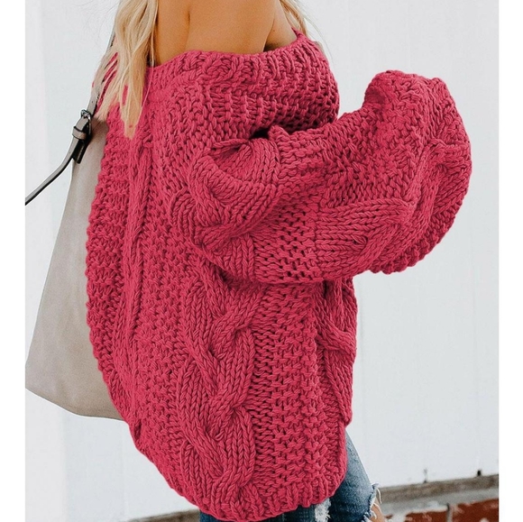 🧁 Berry Double V-neck Chunky Sweater - Picture 5 of 7